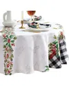 Elrene Home Fashions Holly Farmhouse Charm Holiday Fabric Tablecloth -round In White