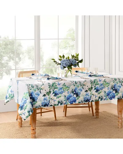 Elrene Home Fashions Hydrangea Bloom Floral Double Border Tablecloth In Blue
