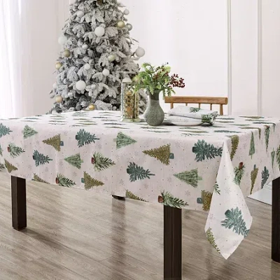 Elrene Home Fashions Lucina Twinkle Trees Holiday Lurex Fabric Tablecloth In Green