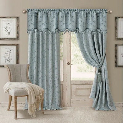 Elrene Home Fashions Mia Jacquard Scroll Blackout Window Curtain Panel, 52 X 84 In Blue