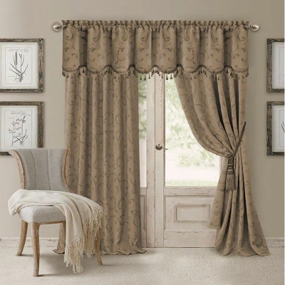 Elrene Home Fashions Mia Jacquard Scroll Blackout Window Curtain Panel, 52 X 84 In Natural