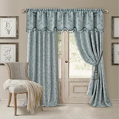 Elrene Home Fashions Mia Jacquard Scroll Blackout Window Curtain Panel, 52 X 95 In Blue