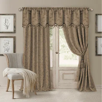 Elrene Home Fashions Mia Jacquard Scroll Blackout Window Curtain Panel, 52 X 95 In Natural