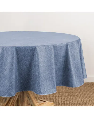 Elrene Home Fashions Monterey Linen Texture Vinyl Indoor/outdoor Round  Tablecloth In Blue