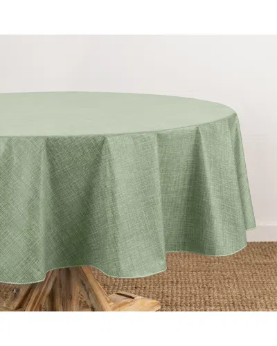 Elrene Home Fashions Monterey Linen Texture Vinyl Indoor/outdoor Round  Tablecloth In Green