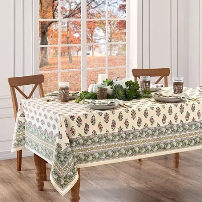 Elrene Home Fashions Nomad Harvest Block Print Rectangle Tablecloth In Green