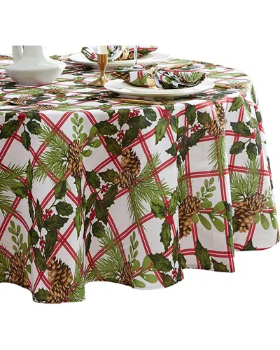 ELRENE HOME FASHIONS ELRENE HOME FASHIONS PINECONE PLAID HOLIDAY FABRIC TABLECLOTH -ROUND