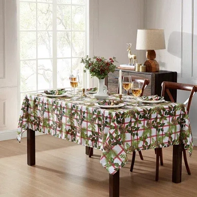Elrene Home Fashions Pinecone Plaid Holiday Fabric Tablecloth In Green