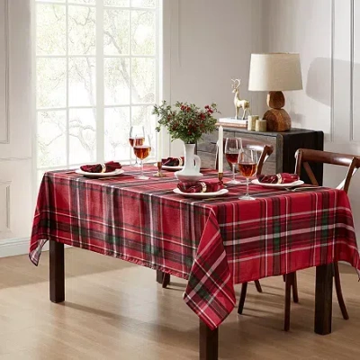 Elrene Home Fashions Pocono Plaid Holiday Fabric Tablecloth In Red