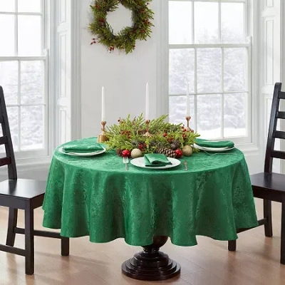 Elrene Home Fashions Poinsettia Elegance Round/oval Tablecloth In Green