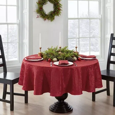 Elrene Home Fashions Poinsettia Elegance Round/oval Tablecloth In Red