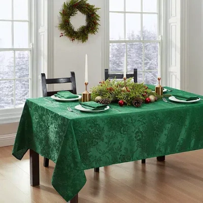 Elrene Home Fashions Poinsettia Elegance Tablecloth In Green