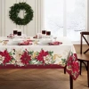 Elrene Home Fashions Poinsettia Garlands Engineered Rectangle Tablecloth In Red