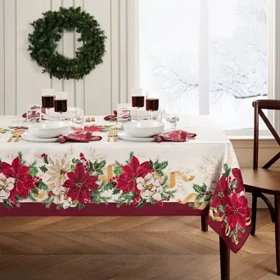 Elrene Home Fashions Poinsettia Garlands Engineered Rectangle Tablecloth In Red