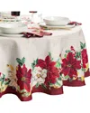 Elrene Home Fashions Poinsettia Garlands Engineered Tablecloth -round In Multi