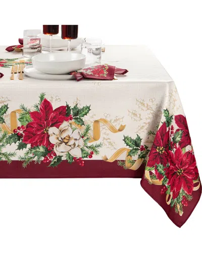 Elrene Home Fashions Poinsettia Garlands Engineered Tablecloth In Multi