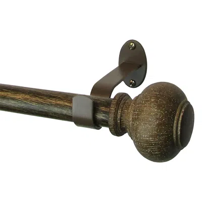 Elrene Home Fashions Rhinebeck Adjustable Curtain Rod With Faux Wood Ball Finials, 86-120 In Antique Walnut