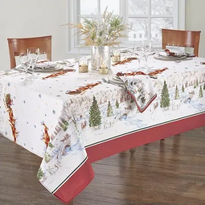 Elrene Home Fashions Santa's Snowy Sleighride Tablecloth In Red