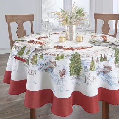 Elrene Home Fashions Santa's Snowy Sleighride Tablecloth In Red