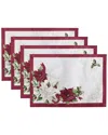 Elrene Home Fashions Set Of 4 Clarette Poinsettia Holiday Fabric Placemats