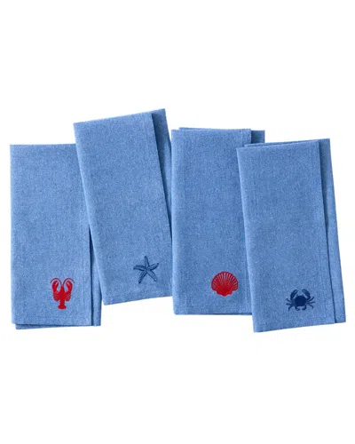 Elrene Home Fashions Set Of 4 Coastal Embroidered Napkins In Brown