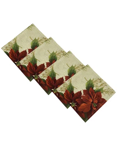 Elrene Home Fashions Set Of 4 Festive Poinsettia Holiday Cloth Napkins In Multi