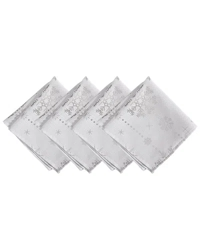 Elrene Home Fashions Set Of 4 Foil Wonderland Snowflake Holiday Fabric Napkins In White