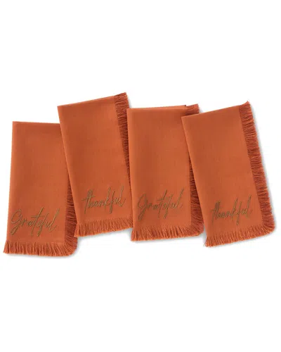 Elrene Home Fashions Set Of 4 Fringed Harvest Sentiment Napkins