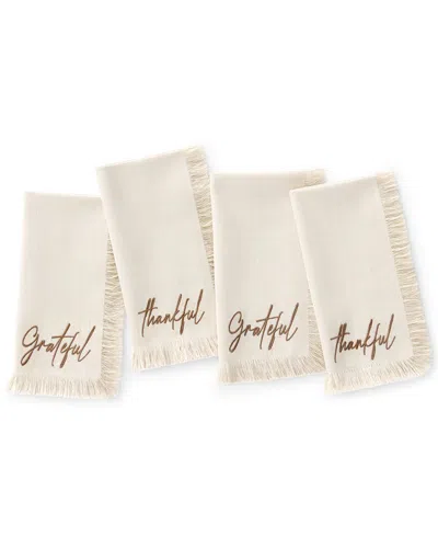 Elrene Home Fashions Set Of 4 Fringed Harvest Sentiment Napkins