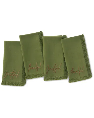 Elrene Home Fashions Set Of 4 Fringed Harvest Sentiment Napkins