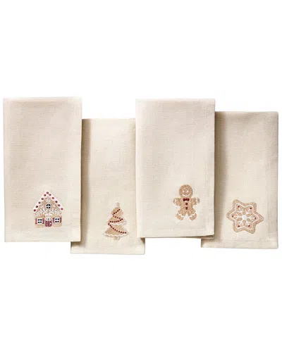 Elrene Home Fashions Set Of 4 Gingerbread Bliss Embroidered Napkins In Brown
