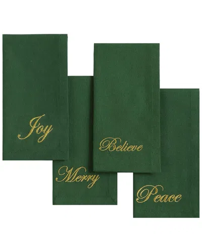 Elrene Home Fashions Set Of 4 Holiday Sentiments Napkins In Green