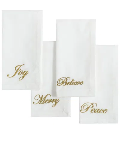 Elrene Home Fashions Set Of 4 Holiday Sentiments Napkins In White