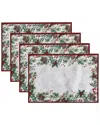 Elrene Home Fashions Set Of 4 Holly Berry Flourish Holiday Fabric Placemats In Multi