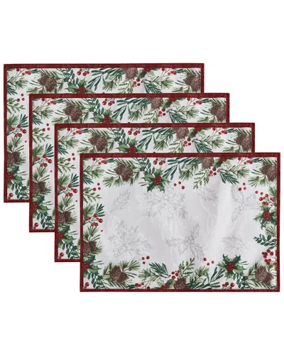 Elrene Home Fashions Set Of 4 Holly Berry Flourish Holiday Fabric Placemats In Multi