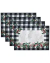 Elrene Home Fashions Set Of 4 Holly Farmhouse Charm Holiday Fabric Placemats In Multi