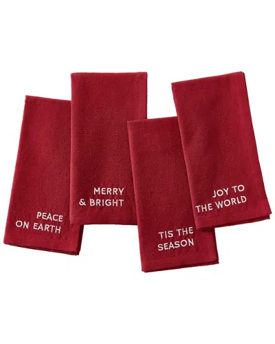 Elrene Home Fashions Set Of 4 Joyful Sentiment Embroidered Napkins In Red