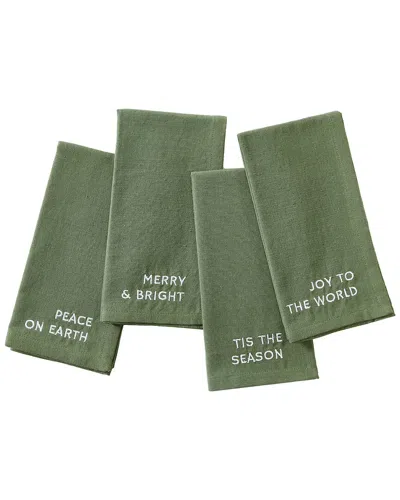 Elrene Home Fashions Set Of 4 Joyful Sentiment Embroidered Napkins In Green