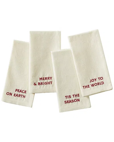 Elrene Home Fashions Set Of 4 Joyful Sentiment Embroidered Napkins In White
