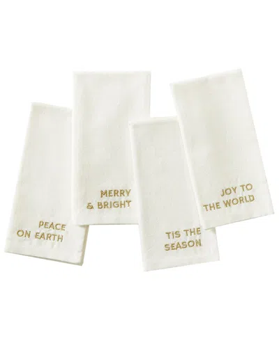 Elrene Home Fashions Set Of 4 Joyful Sentiment Embroidered Napkins In White