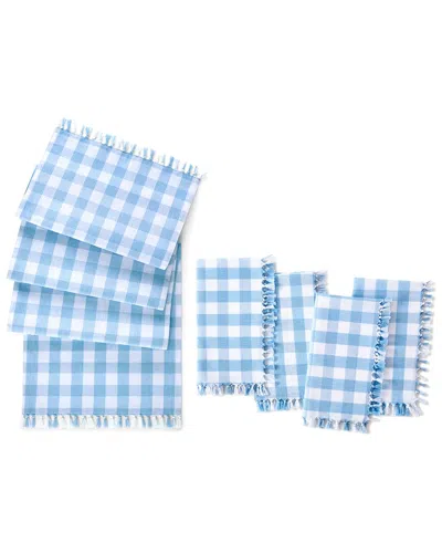 Elrene Home Fashions Set Of 4 Knotted Gingham Table Runner & Napkin Set In Blue