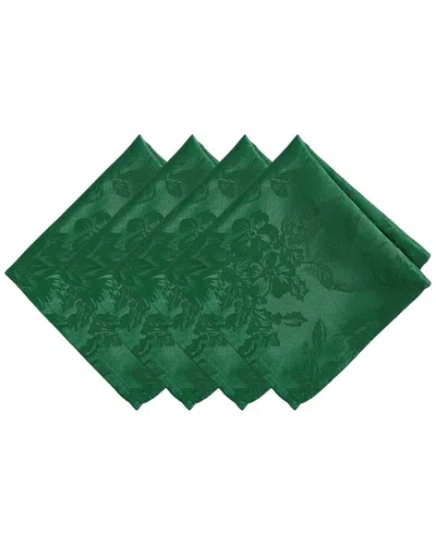 Elrene Home Fashions Set Of 4 Poinsettia Elegance Jacquard Holiday Napkins In Green
