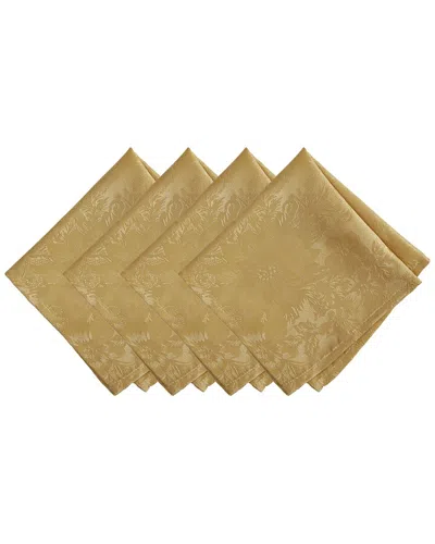 Elrene Home Fashions Set Of 4 Poinsettia Elegance Jacquard Holiday Napkins In Brown