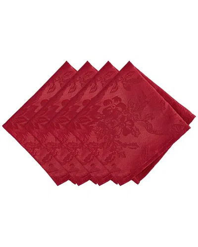 Elrene Home Fashions Set Of 4 Poinsettia Elegance Jacquard Holiday Napkins In Burgundy