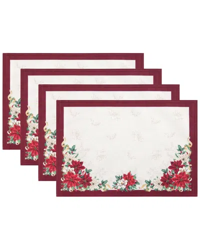 Elrene Home Fashions Set Of 4 Poinsettia Garlands Engineered Placemats In White