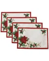Elrene Home Fashions Set Of 4 Red & White Poinsettias Placemats In White
