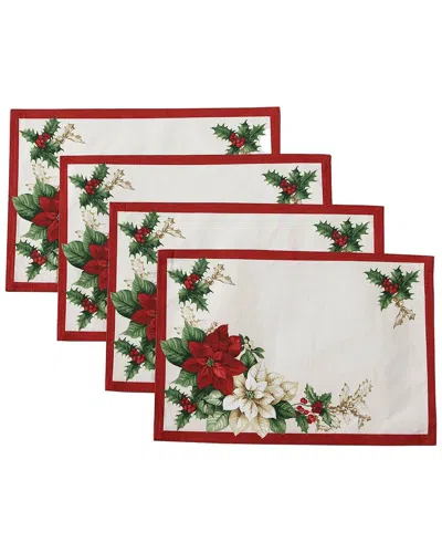 ELRENE HOME FASHIONS ELRENE HOME FASHIONS SET OF 4 RED & WHITE POINSETTIAS PLACEMATS
