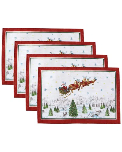 Elrene Home Fashions Set Of 4 Santa's Snowy Sleighride Placemats In Multi