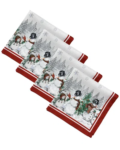 Elrene Home Fashions Set Of 4 Snowman Winterland Holiday Snowflake Napkins In Multi