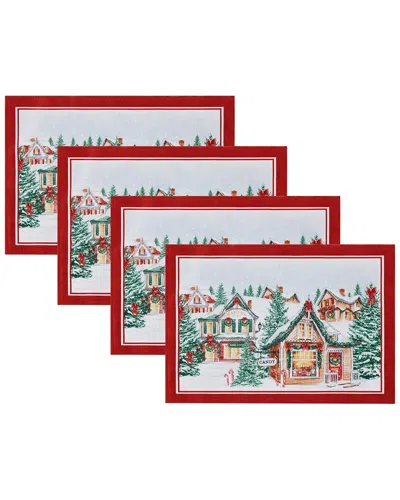 Elrene Home Fashions Set Of 4 Storybook Christmas Village Holiday Placemats In Multi
